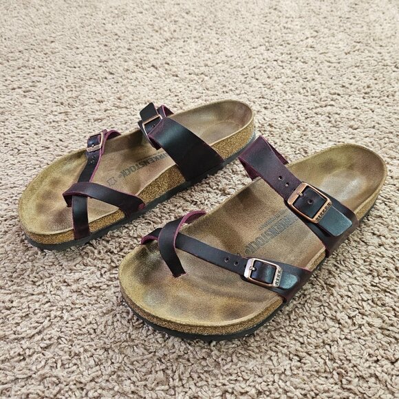 Birkenstock Mayari Sandals Womens 10 Mens 8 EU41 Zinfandel Red Leather w Box - Picture 2 of 10